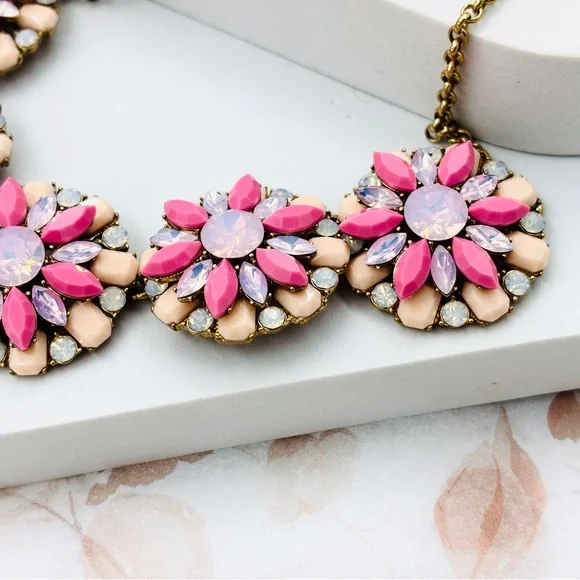 J. Crew Vintage Gold Tone Crystals Opal Multi Floral Statement Necklace - Picture 2 of 3